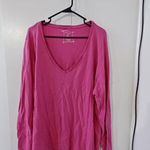 Lane Bryant Pink Long Sleeve V-Neck Top